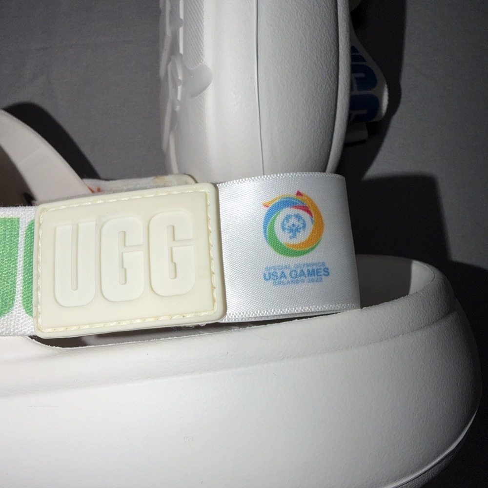 UGG Sport Yeah SO White Rainbow Special Olympics Adjustable Sandal Womans Size 7 - Picture 7 of 8